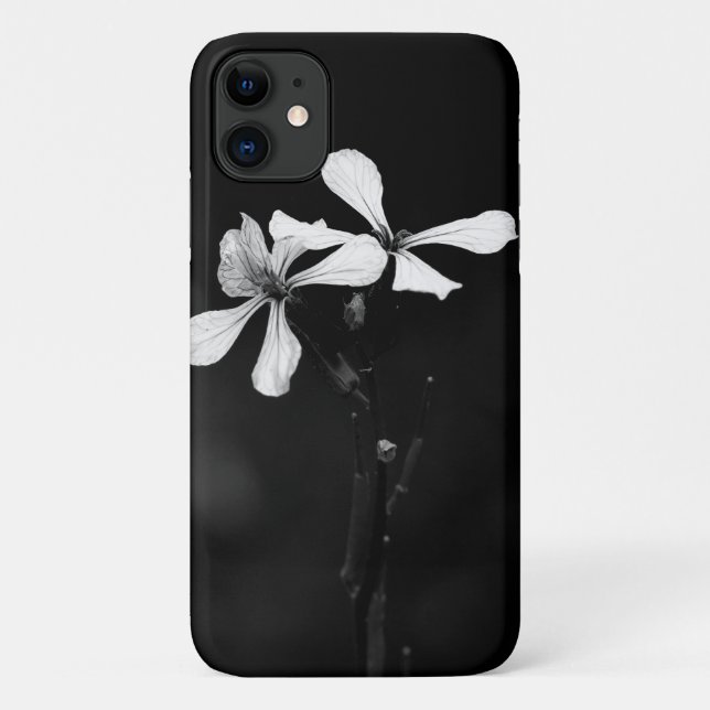 Capa Para iPhone 11 floral preto e branco mínimo (Verso)