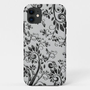 Capa Para iPhone 11 Floral suave em preto embutido