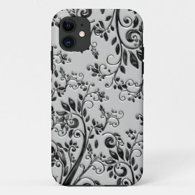 Capa Para iPhone 11 Floral suave em preto embutido (Verso)
