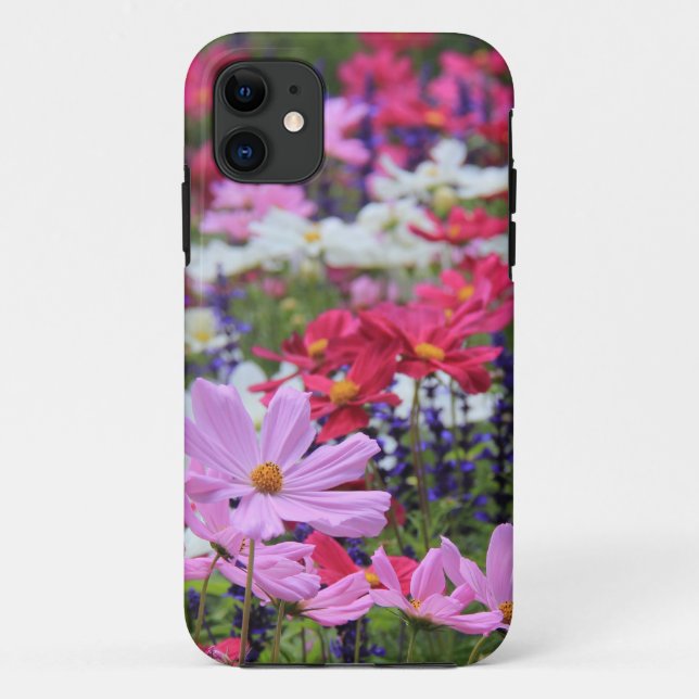 Capa Para iPhone 11 Floral, wildflowers, rosa, branco, azul, verde (Verso)