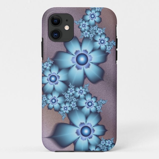 Capa Para iPhone 11 Flores azuis (Verso)