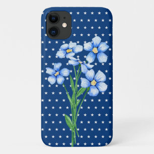 Capa Para iPhone 11 flores azuis em estrelas brancas