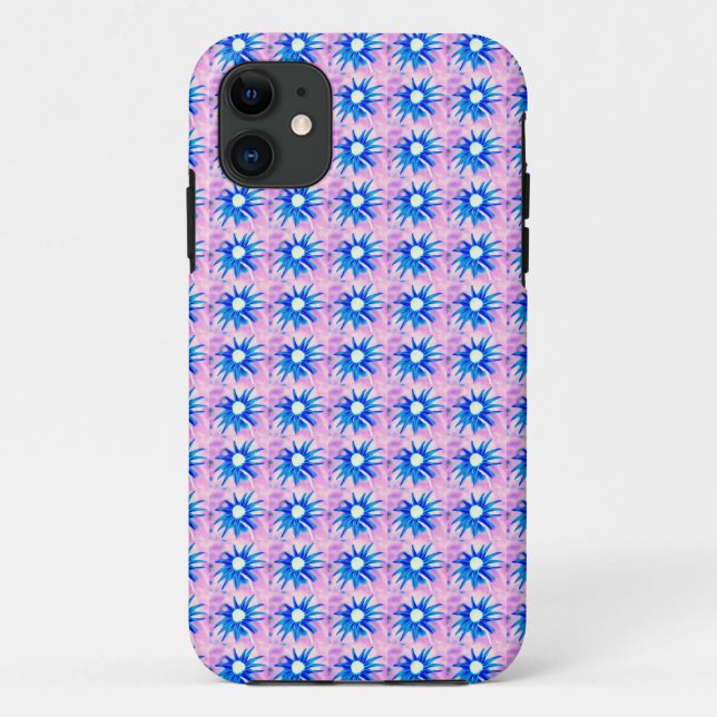 Capa Para iPhone 11 flores azuis no caso rosa (Verso)
