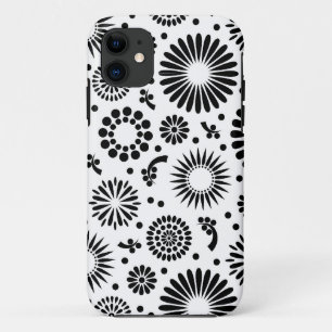 Capa Para iPhone 11 Flores boho Padrão floral vetorial preto e branco
