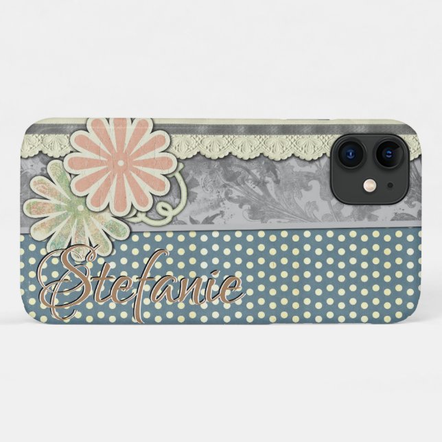 Capa Para iPhone 11 Flores, Bolinhas e rendas (verde) (Verso (horizontal))