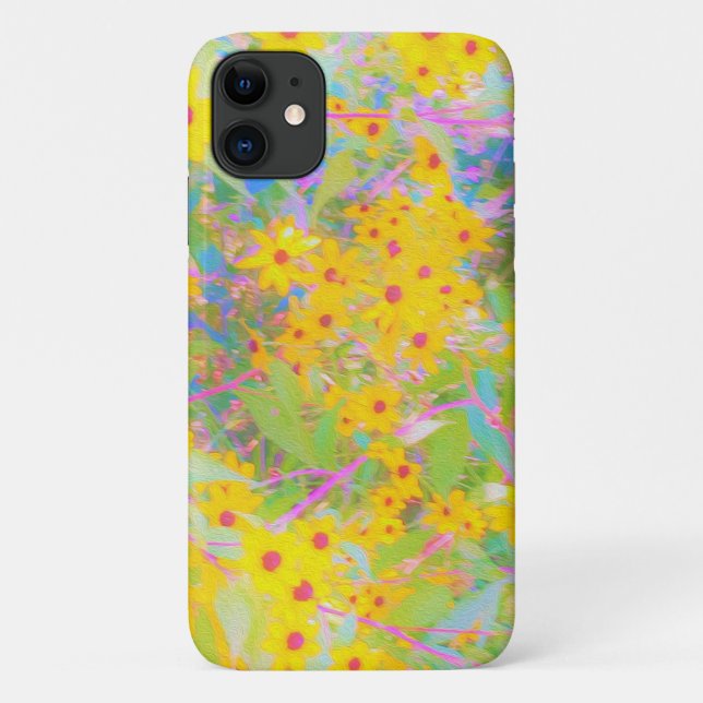 Capa Para iPhone 11 Flores bonito Amarelo e Vermelho com Turquesa (Verso)