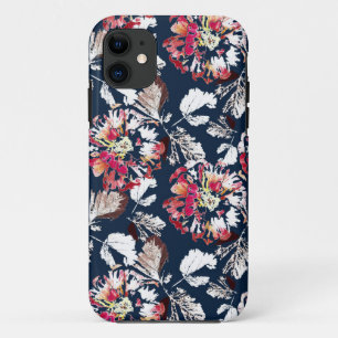 Capa Para iPhone 11 Flores brancas e vermelhas em azul.