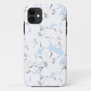 Capa Para iPhone 11 Flores brancas em azul claro.