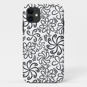 Capa Para iPhone 11 Flores brancas preto Funky iPhone 5 Case