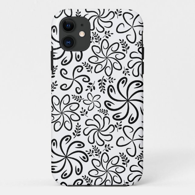 Capa Para iPhone 11 Flores brancas preto Funky iPhone 5 Case (Verso)
