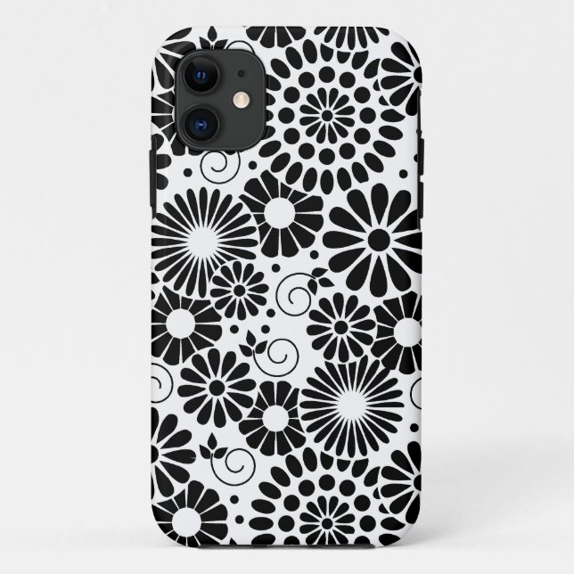 Capa Para iPhone 11 Flores brancas retro pretas iPhone 5 Case (Verso)