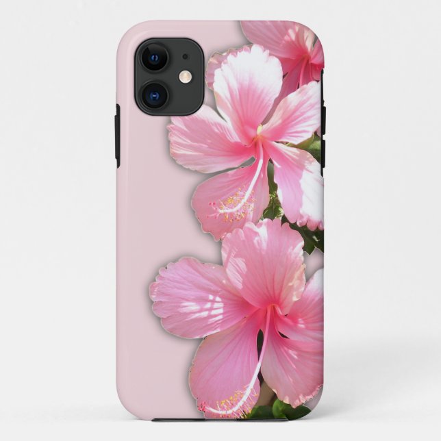 Capa Para iPhone 11 Flores Brilhantes de Hibiscus do Havaí (Verso)