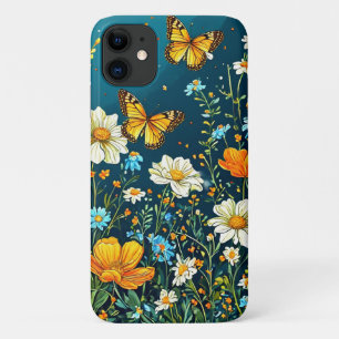 Capa Para iPhone 11 Flores coloridas e borboletas Primavera Floral