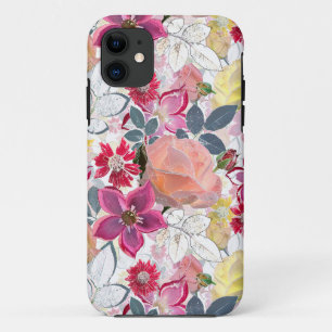 Capa Para iPhone 11 Flores cor-de-água, cor-de-rosa.