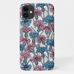 Capa Para iPhone 11 Flores cor-de-rosa e azuis, flores silvestres, bra