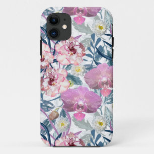 Capa Para iPhone 11 Flores cor-de-rosa e orquídea.