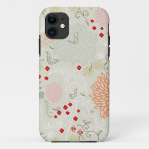 Capa Para iPhone 11 Flores cor-de-rosa e papel de parede pequeno dos
