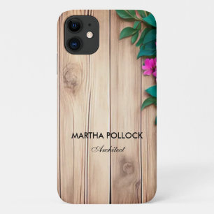 Capa Para iPhone 11 Flores cor-de-rosa madeira castanha
