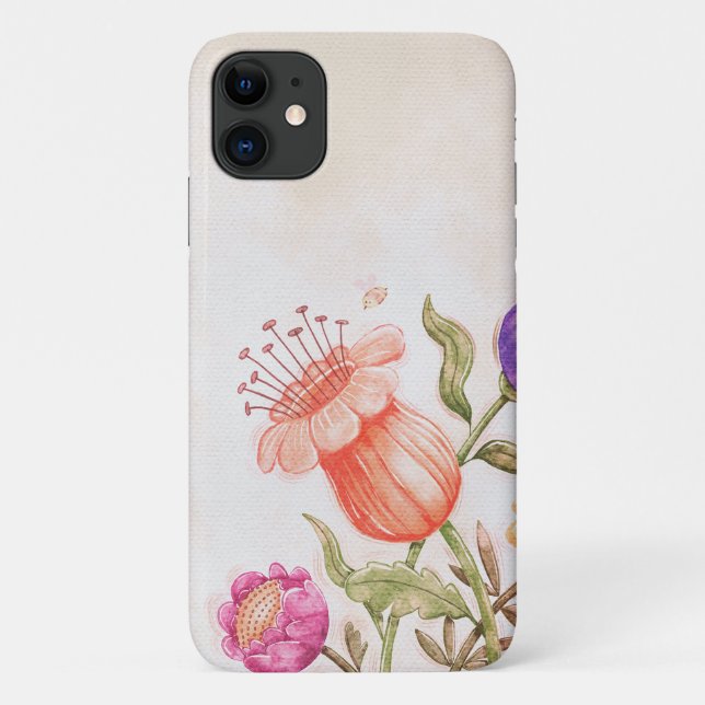 Capa Para iPhone 11 Flores de aquarela (Verso)