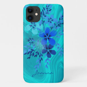 Capa Para iPhone 11 Flores de Aquarela Azul
