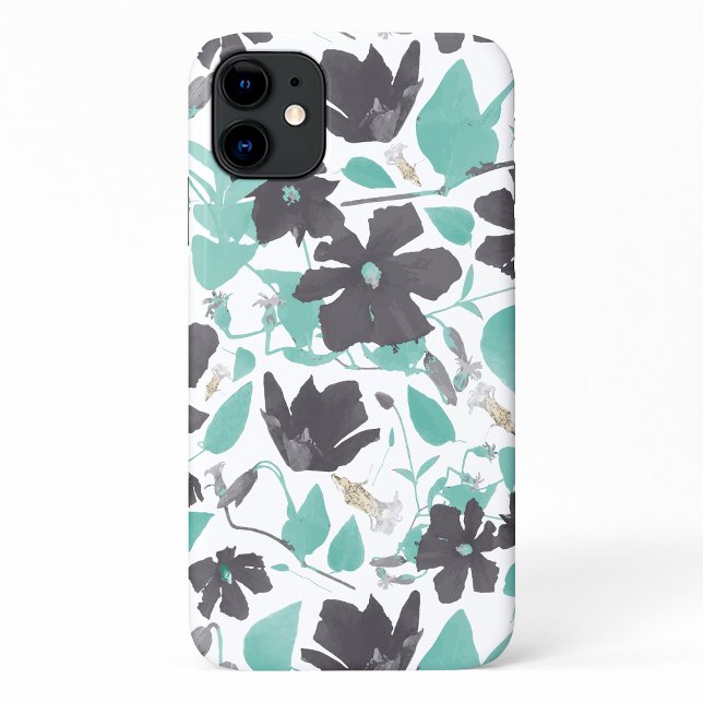 Capa Para iPhone 11 Flores De Aquarela Teal Clematis (Clematis Teal Watercolor Flowers Case-Mate iPhone Case from Studio Posies. )