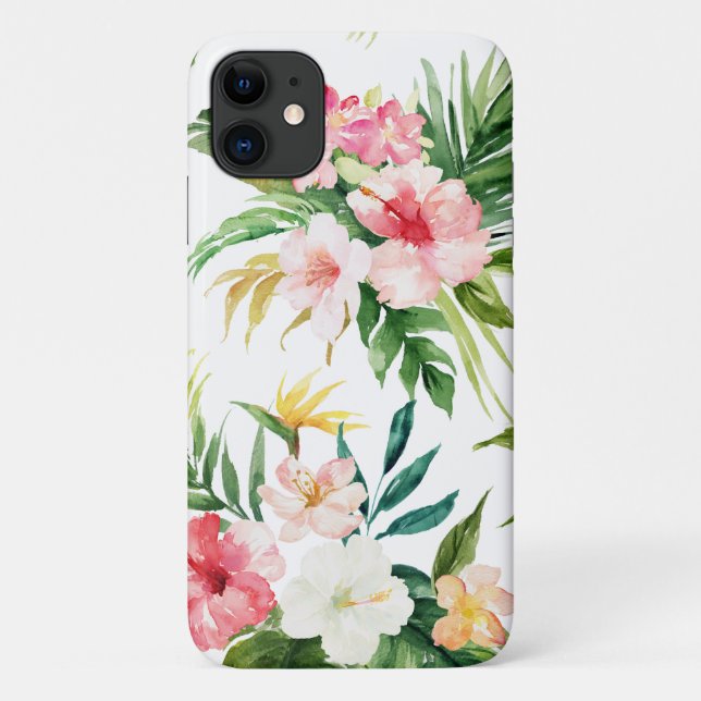 Capa Para iPhone 11 Flores de Aquarela Tropicais (Verso)