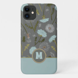 Capa Para iPhone 11 Flores De Baleia De Cinzas Azuis, Monogramas