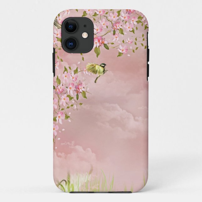 Capa Para iPhone 11 flores de cerejeira no céu (Verso)