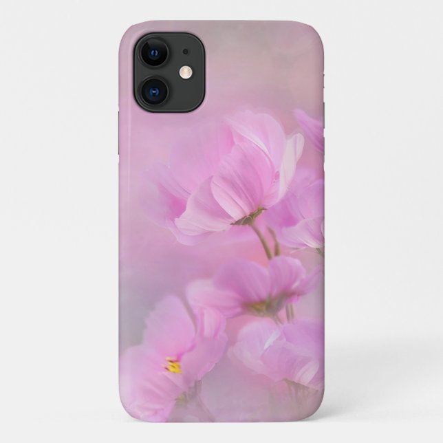 Capa Para iPhone 11 Flores de Cosmos Selvagem em Aquarela Rosa (Verso)