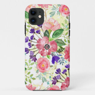 Capa Para iPhone 11 Flores de jardim de aquarelas