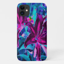 Flores de Lírio Oriental Abstrato Roxo e Rosa Quen