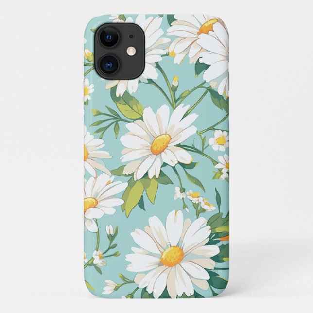 Capa Para iPhone 11 Flores de Margarida Brancas Estampadas (Verso)