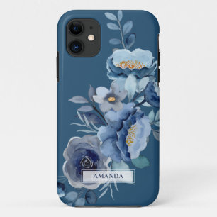 Capa Para iPhone 11 Flores de marinho Nome Personalizado Azul