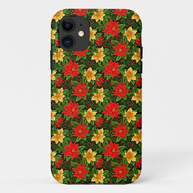 Capa Para iPhone 11 Flores de Natal Padrão Sem Costura-69956 (Verso)