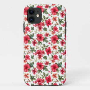 Capa Para iPhone 11 Flores de Padrão Floral Hibiscus