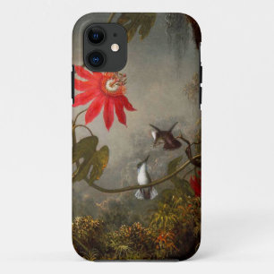 Capa Para iPhone 11 Flores de Paixão com Pássaros Hummingbird