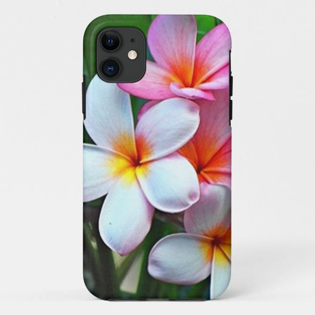 Capa Para iPhone 11 Flores de Plumeria havaianas (Verso)