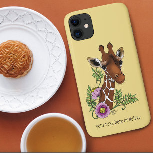 Capa Para iPhone 11 Flores de Retratos Amarelos Giraffe