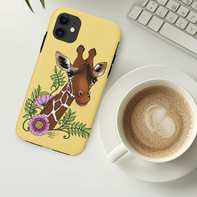Capa Para iPhone 11 Flores de Retratos Amarelos Giraffe (Criador carregado)