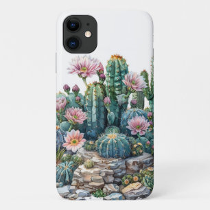 Capa Para iPhone 11 Flores do deserto de aquarelas cactos.