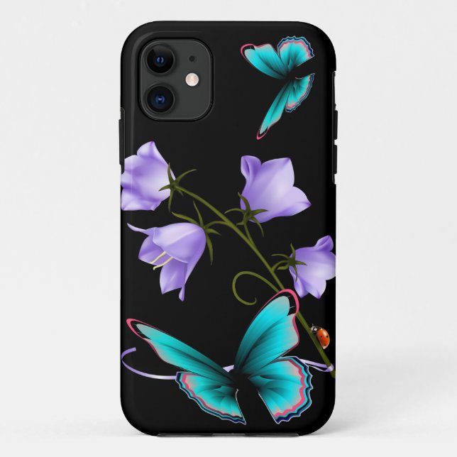 Capa Para iPhone 11 Flores e borboletas de Art Deco (Verso)