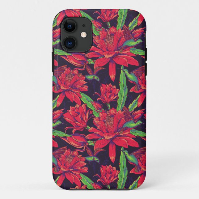 Capa Para iPhone 11 Flores e colibris (Verso)