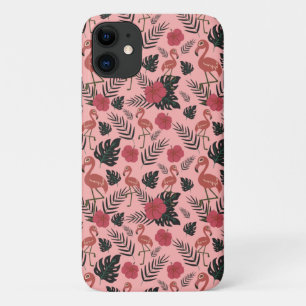 Capa Para iPhone 11 Flores e folhas de padrão uniforme, cor-de-rosa,