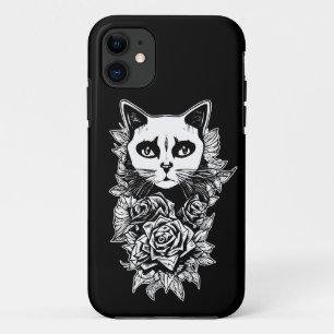Capa Para iPhone 11 Flores E Gatos Góticos