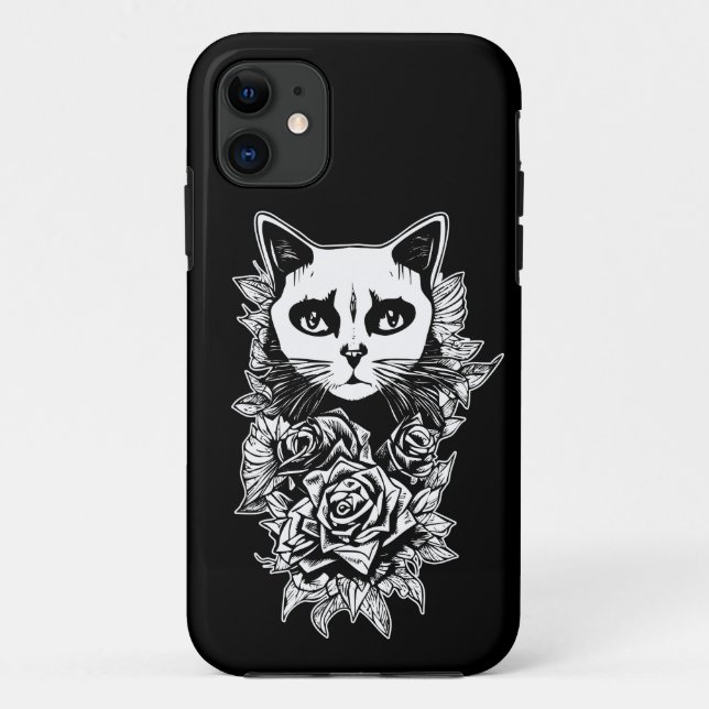 Capa Para iPhone 11 Flores E Gatos Góticos (Verso)
