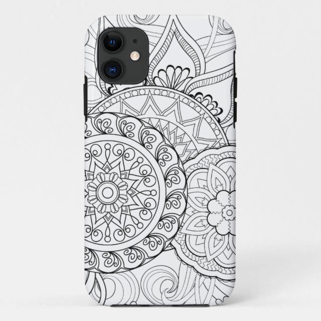 Capa Para iPhone 11 Flores e mandalas do Doodle (Verso)