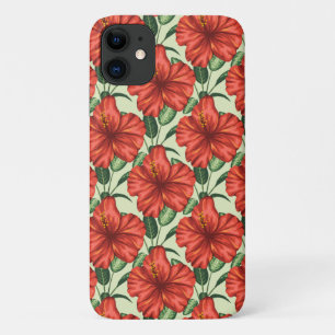 Capa Para iPhone 11 Flores florais tropicais, sem costura, flores verm