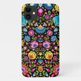 Capa Para iPhone 11 Flores folclóricas Wycinanki preto 
