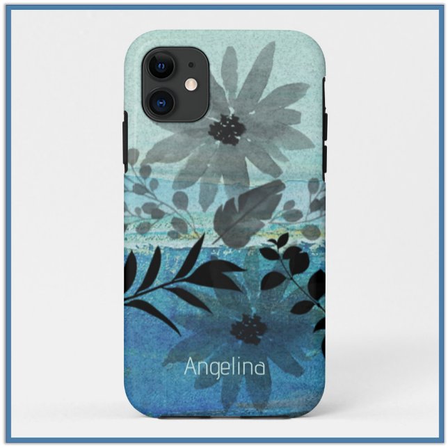 Capa Para iPhone 11 Flores Modernas em Fundo Azul Sonhador (Criador carregado)