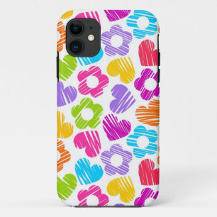 Capa Para iPhone 11 Flores multicolorido e corações bonitos padrão fem